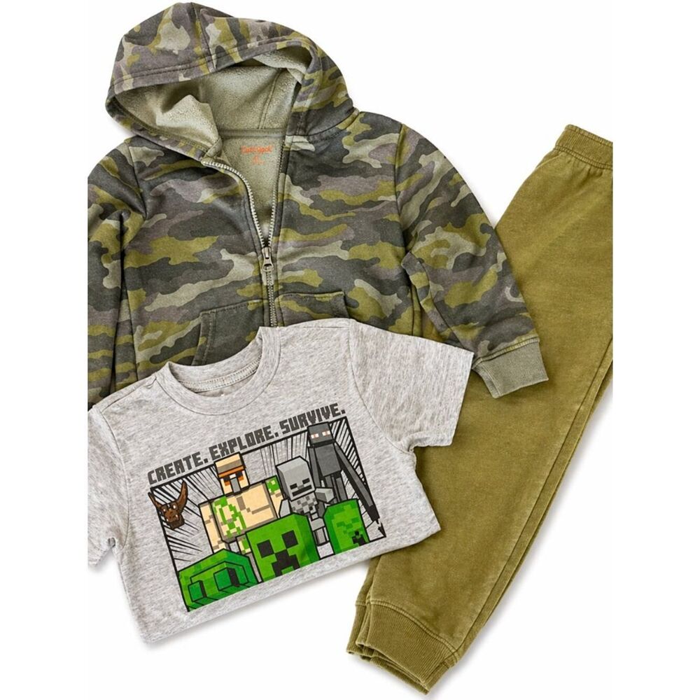 Boys Size 4T Outfit Bundle Minecraft Shirt Camo Hoodie Joggers School Clothes